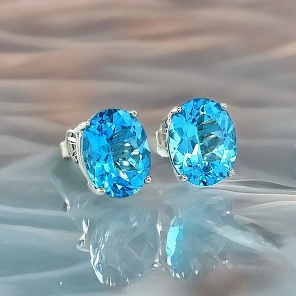 Natural Blue Topaz Stud Earrings 14k White Gold 5.79 TW Certified $599 307906 - Picture 9 of 15